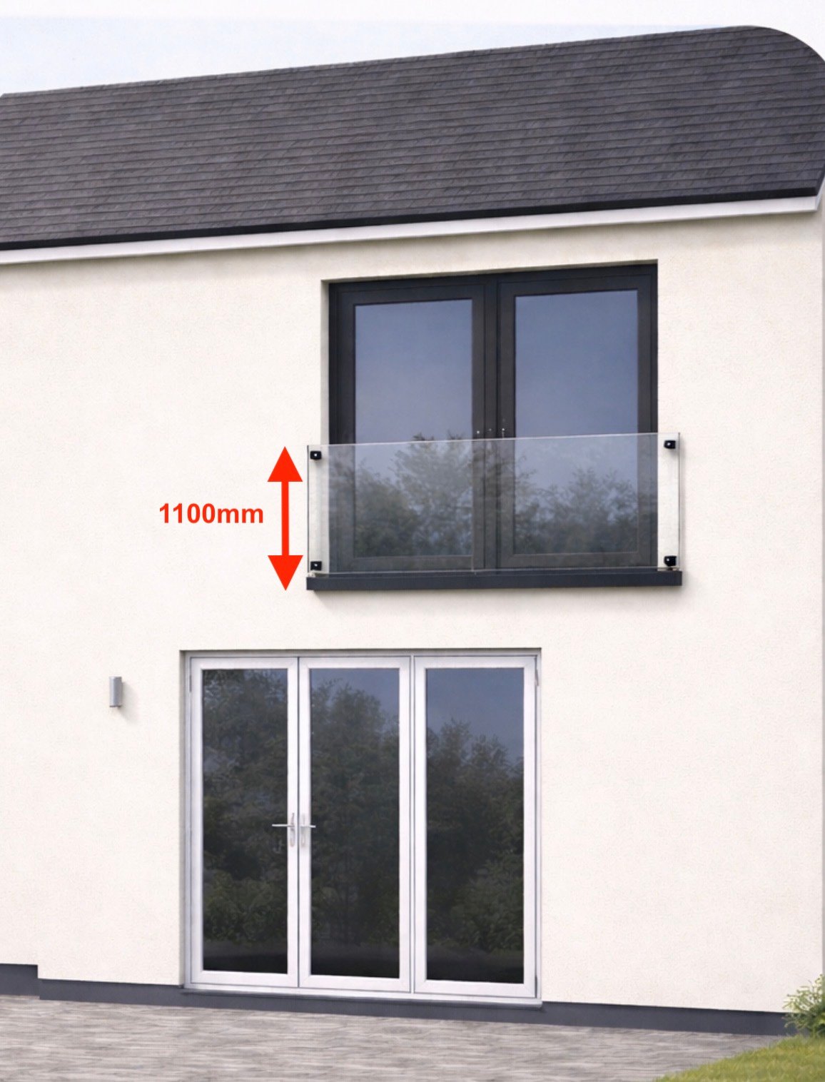Glass Juliet balcony installed on modern home
