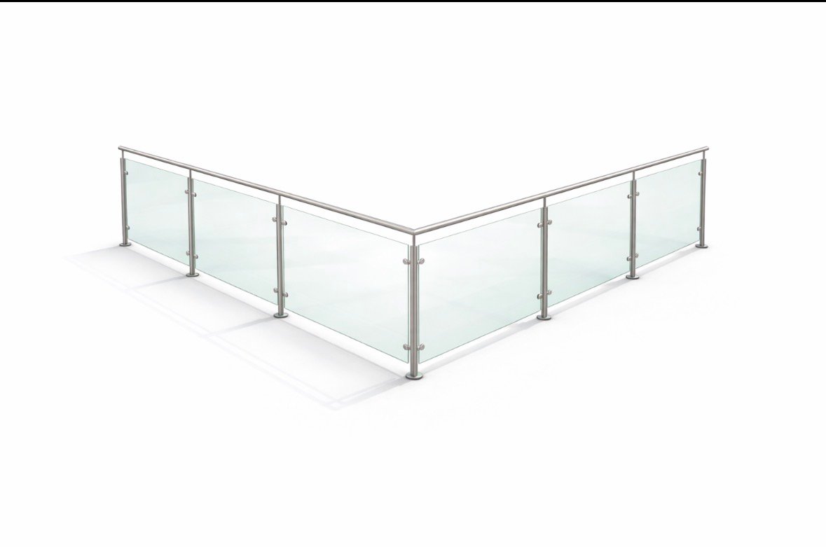 Post and Glass Balustrade Kit with Handrail L Shape 3m x 3m