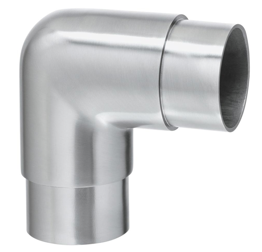 Round handrail corner connector satin stainless steel