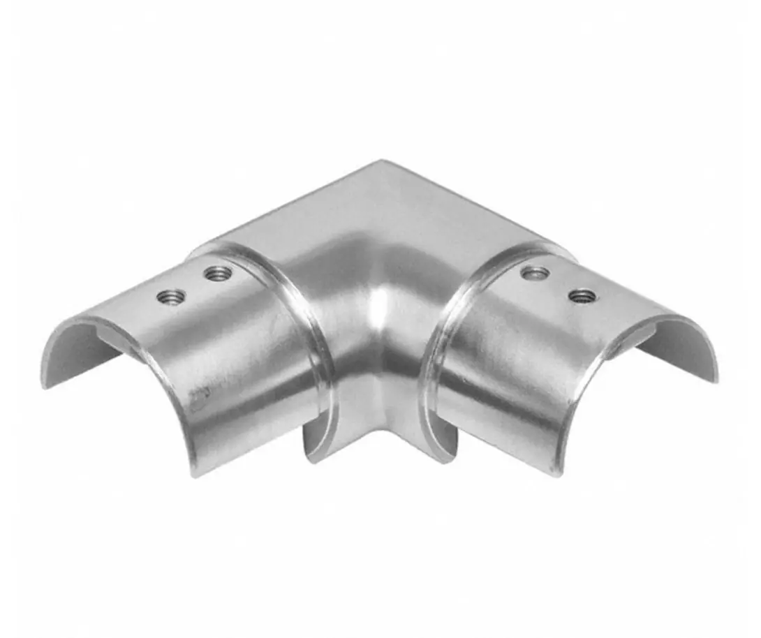Slotted handrail corner connector satin stainless steel